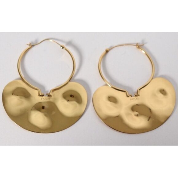 Jean Patou Small Gold-Tone Hammered Hoop Earrings Plated Brass Post Back $525 - Picture 7 of 7